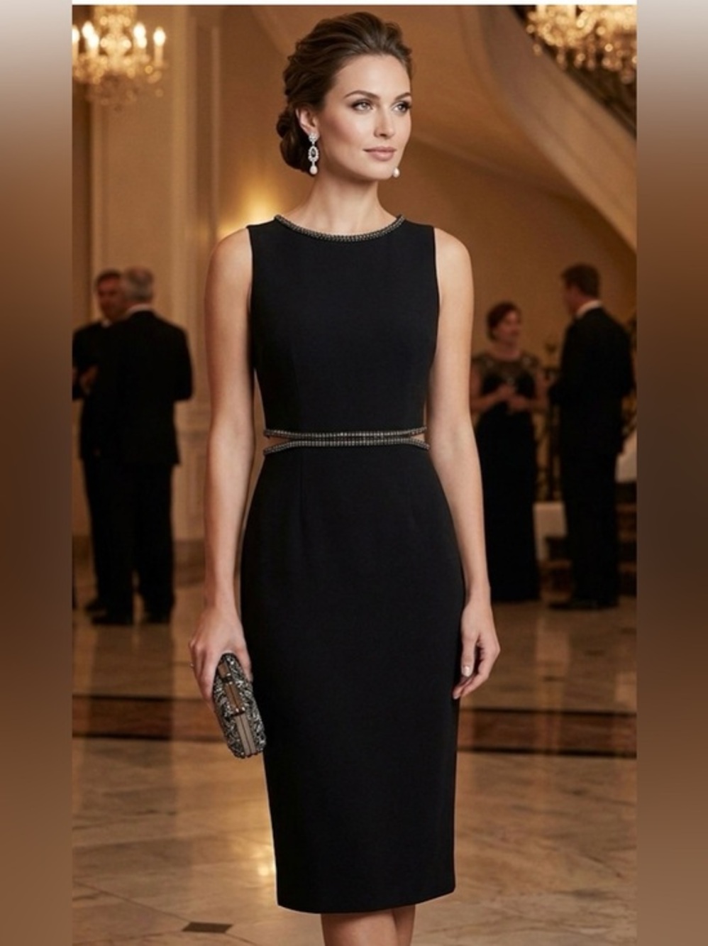 NWT Laundry embellished Black cutout dress Size M